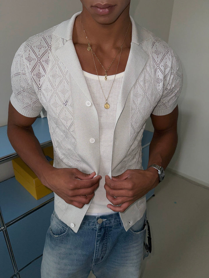 Diamond Quilted Cuban Collar Knit Shirt