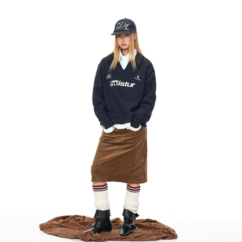 Deconstructed Print Polo Neck Sweatshirt