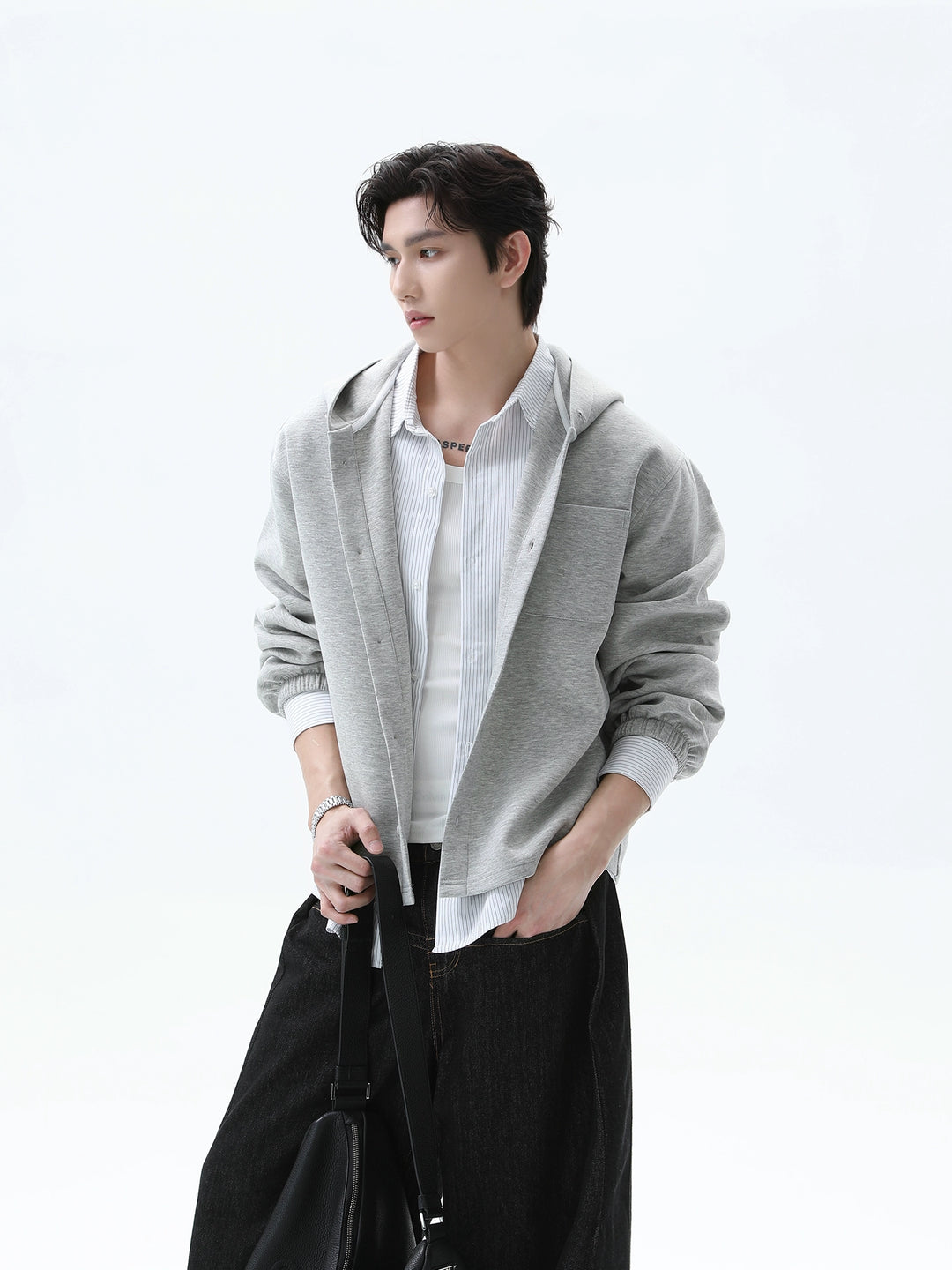 Hooded Button-Up Sweatshirt Jacket