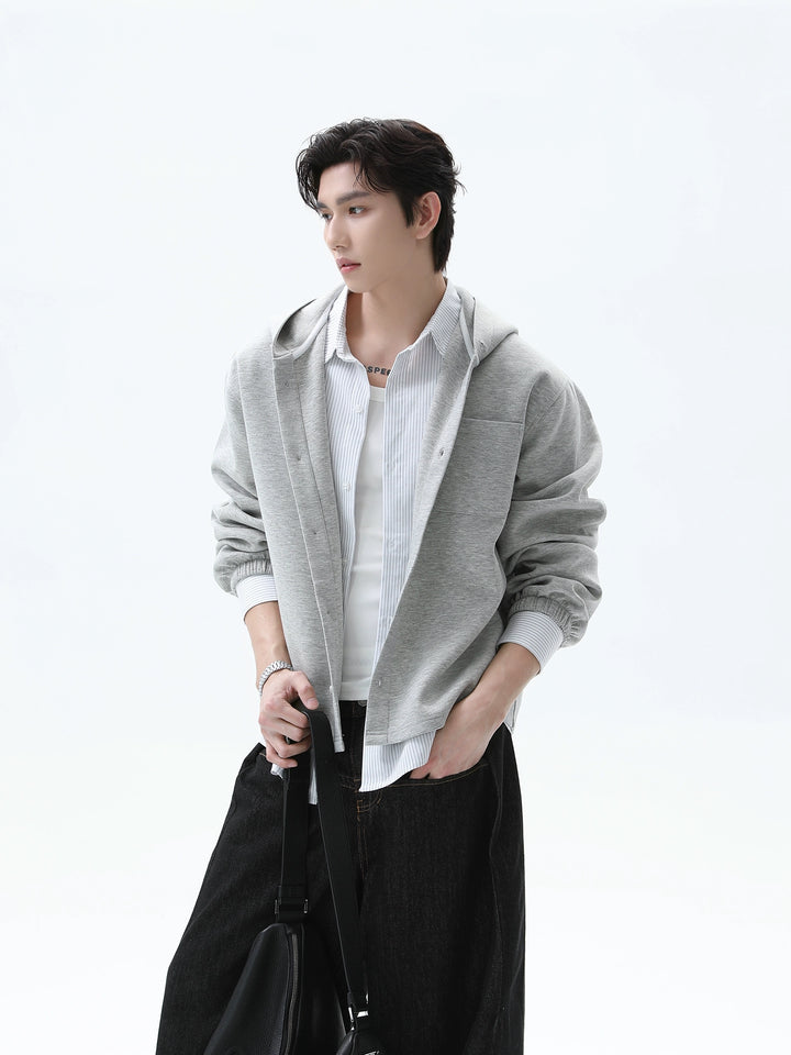 Hooded Button-Up Sweatshirt Jacket