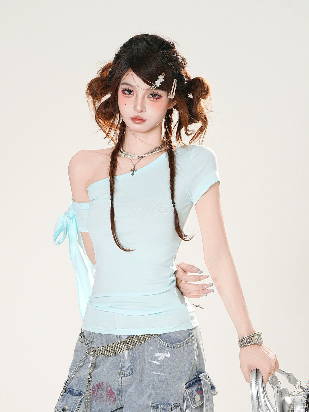 Off Shoulder Short Sleeve Slim Fit Top
