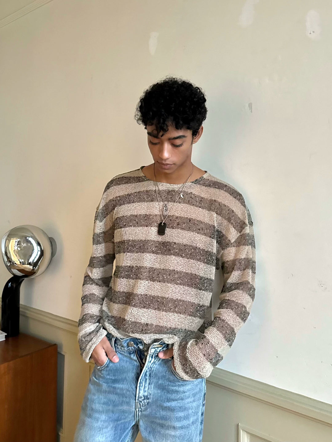 Lightweight Striped Knit Loose Fit Sweater