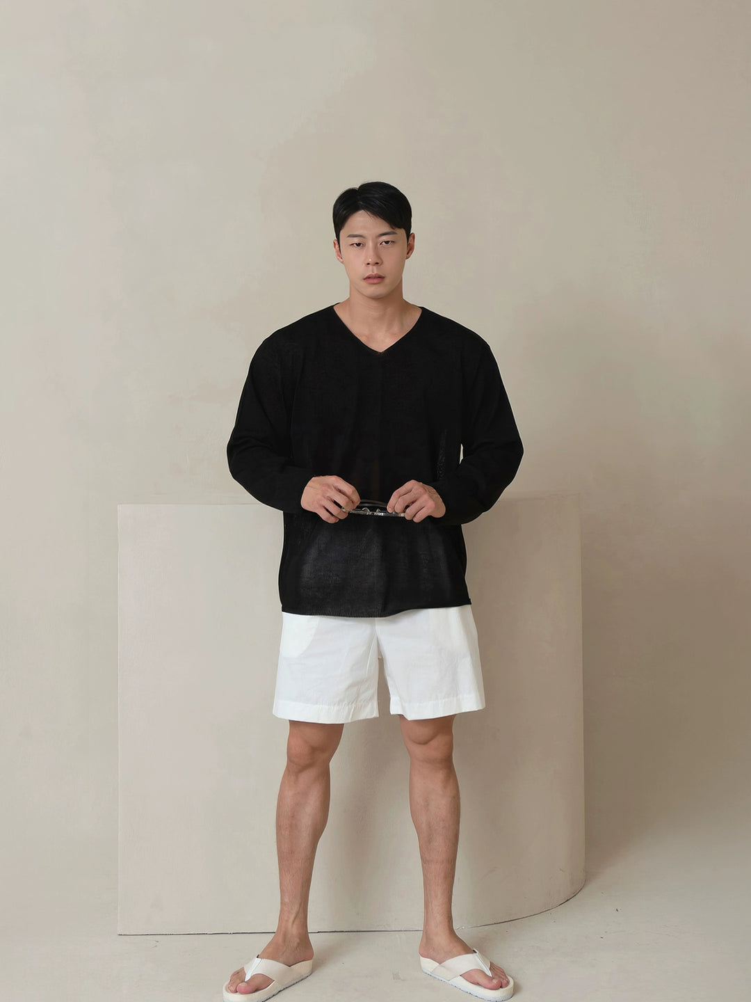 V-Neck Knit Long Sleeve Pullover