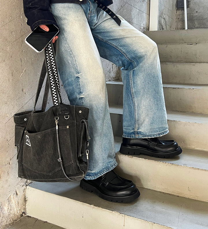 Slip-On Leather Loafers with Thick Sole