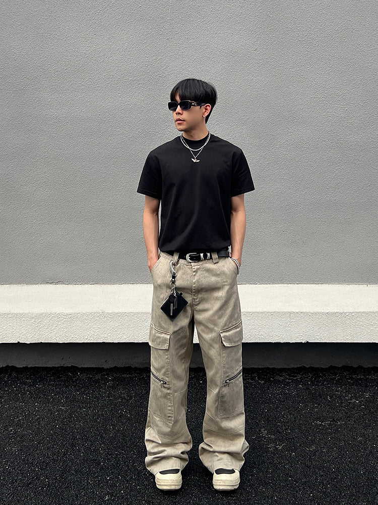 Straight Leg Denim Cargo Pants