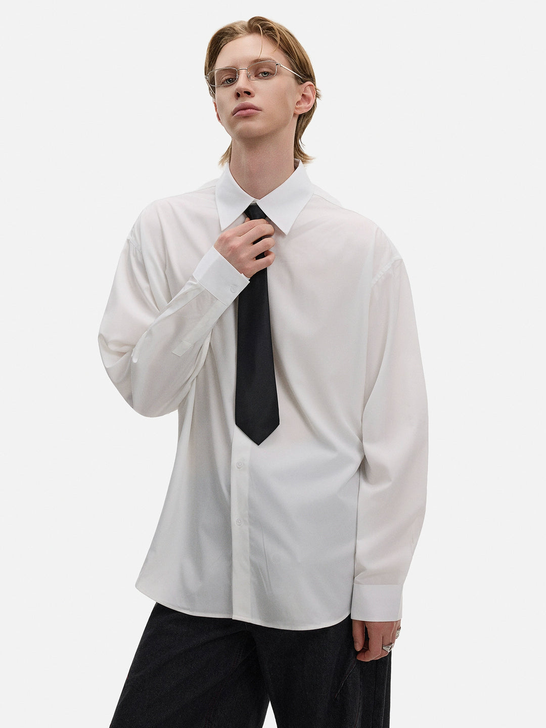 Langærmet afslappet knap-up skjorte