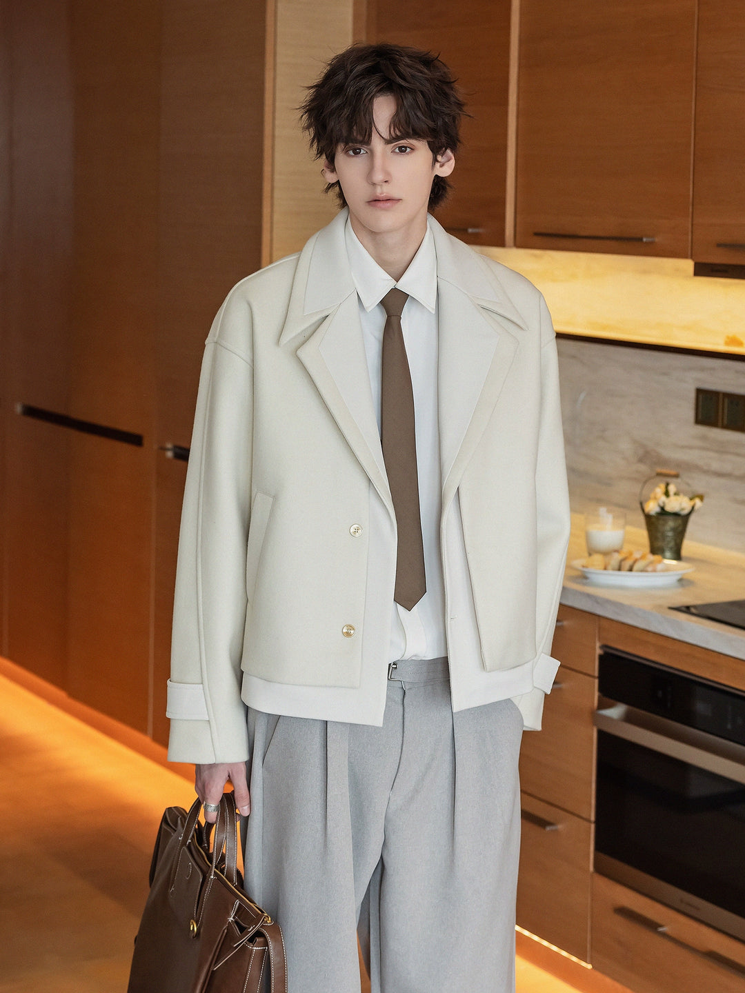 Suit Collar Wool Blend Stitch Jacket
