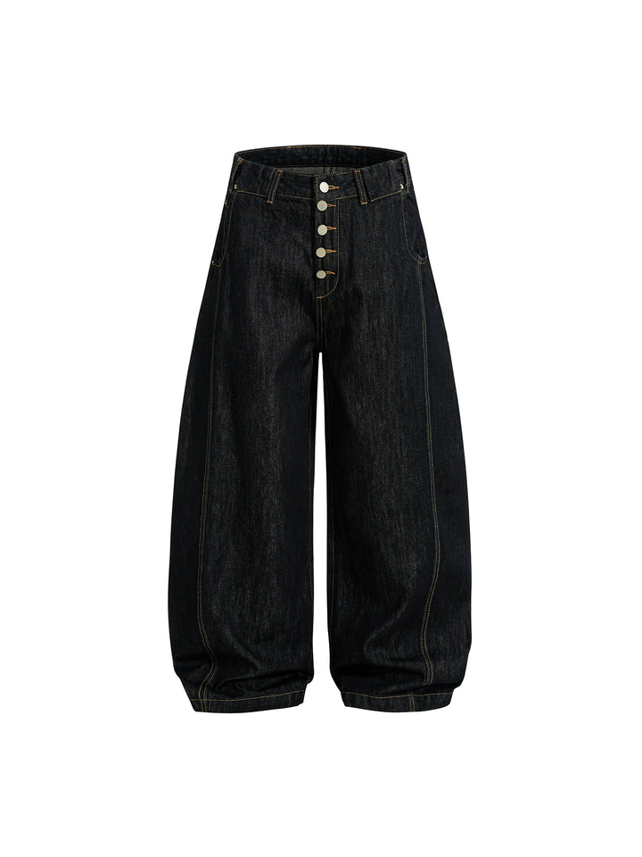 Knappegjennomgang Bred Beina Løse Jeans Bukser