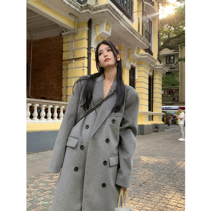 Long Wool Double-Breasted Loose Coat
