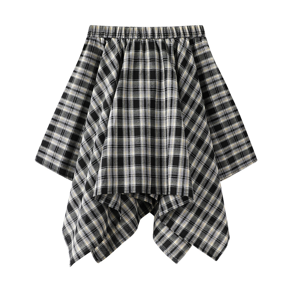 Plaid Asymmetric Skirt