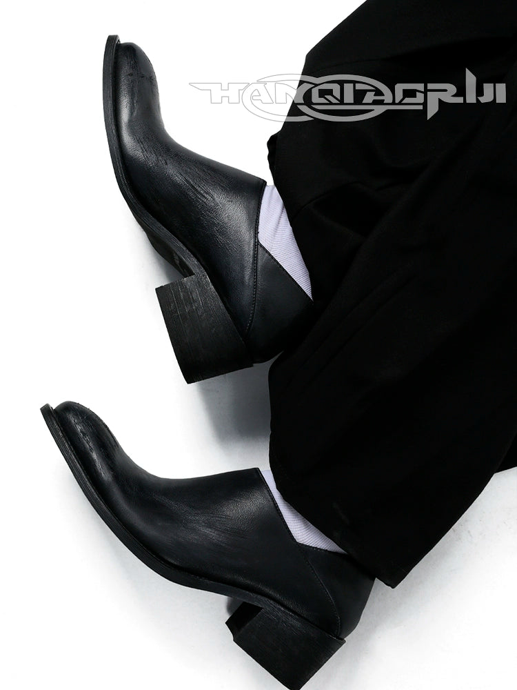 Cowhide Slip-On Pointed Toe Chelsea Shoes