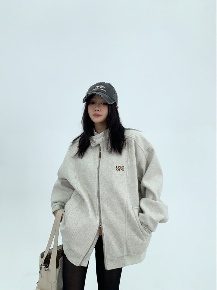 Stand Collar Woolen Jacket