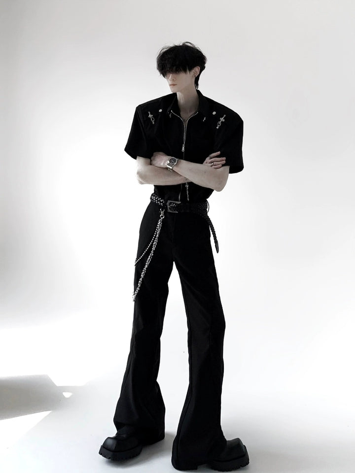 Metal Detail Zip Shoulder Pad Shirt