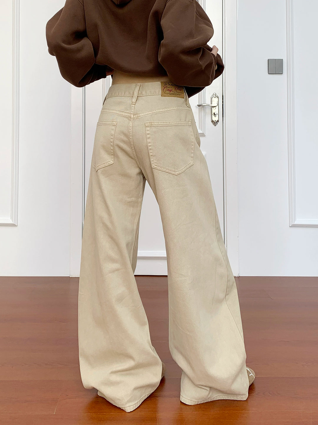 Distressed Pleated Wide-Leg Loose Jeans