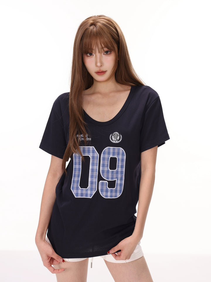 Plaid Print Short Sleeve Sports T-shirt