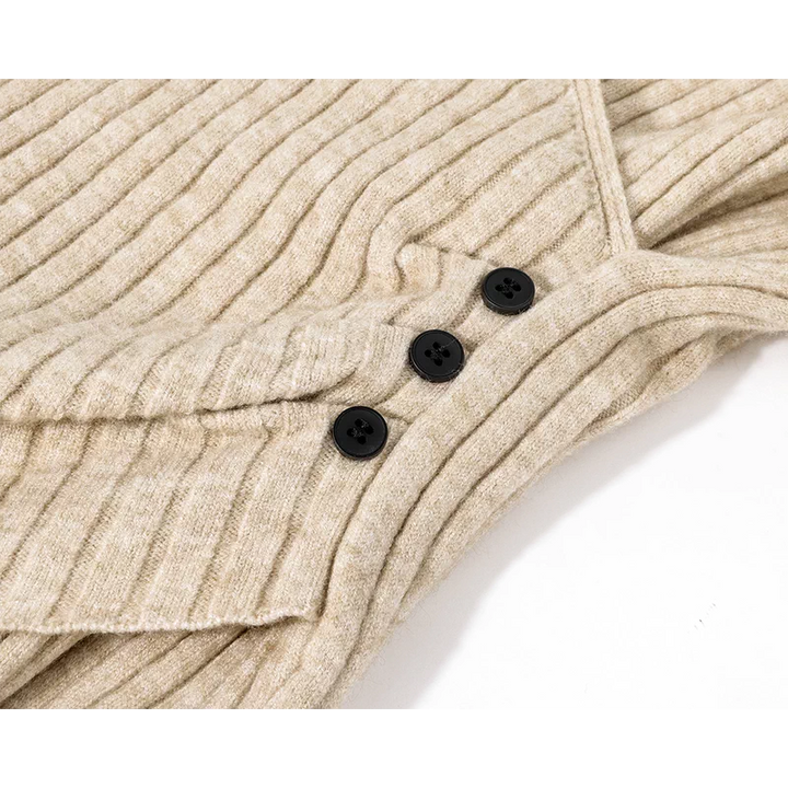 Ribbed V-Neck Wrap Knit Long Sleeve Top