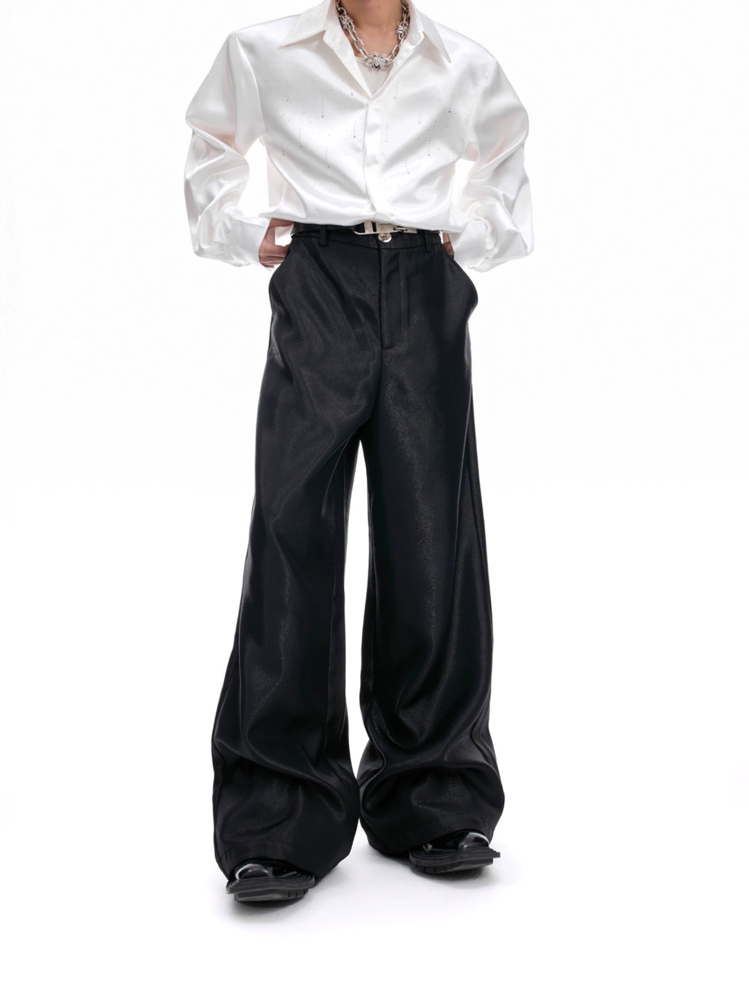Liquid Gloss Straight Wide-Leg Pants