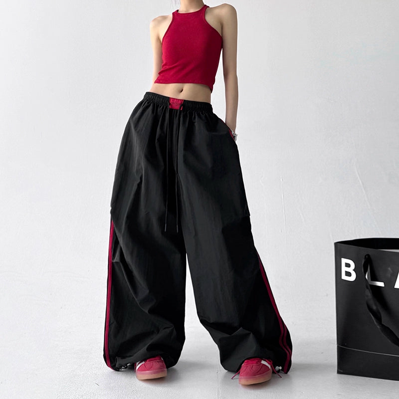 Wide Leg Paratrooper Contrast Stripe Pants