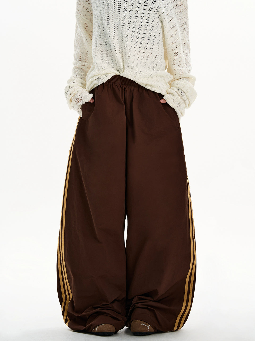 Retro Wijd Been Drie-Strepen Casual Broek