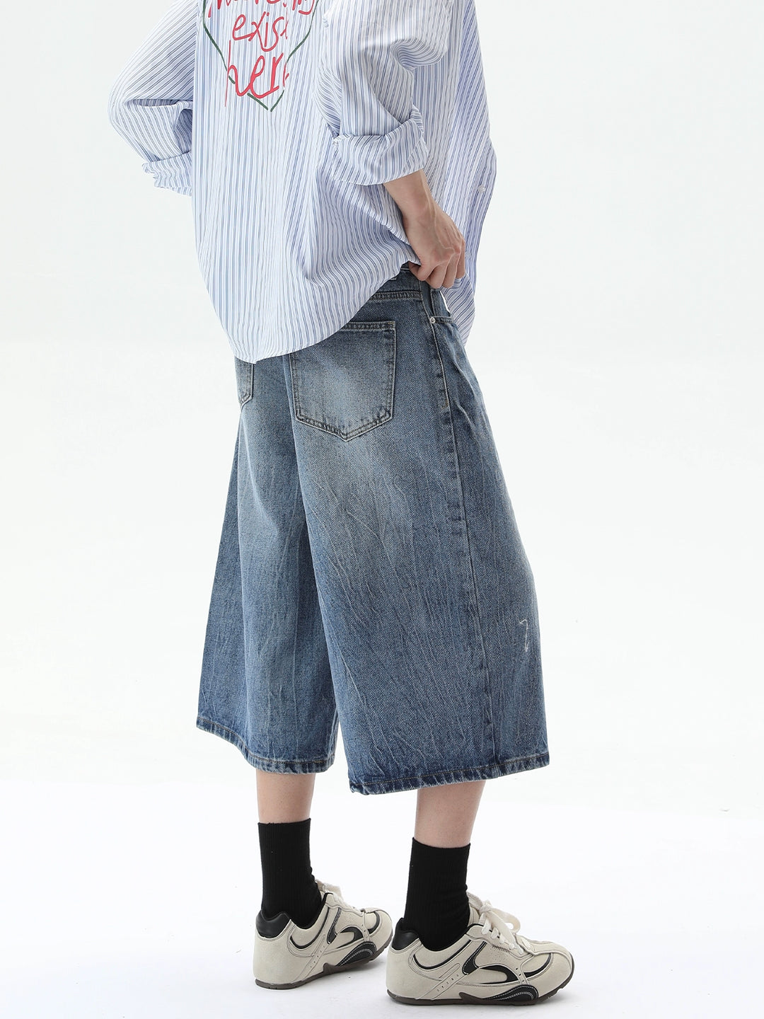 Loose Wide Leg Cropped Denim Pants