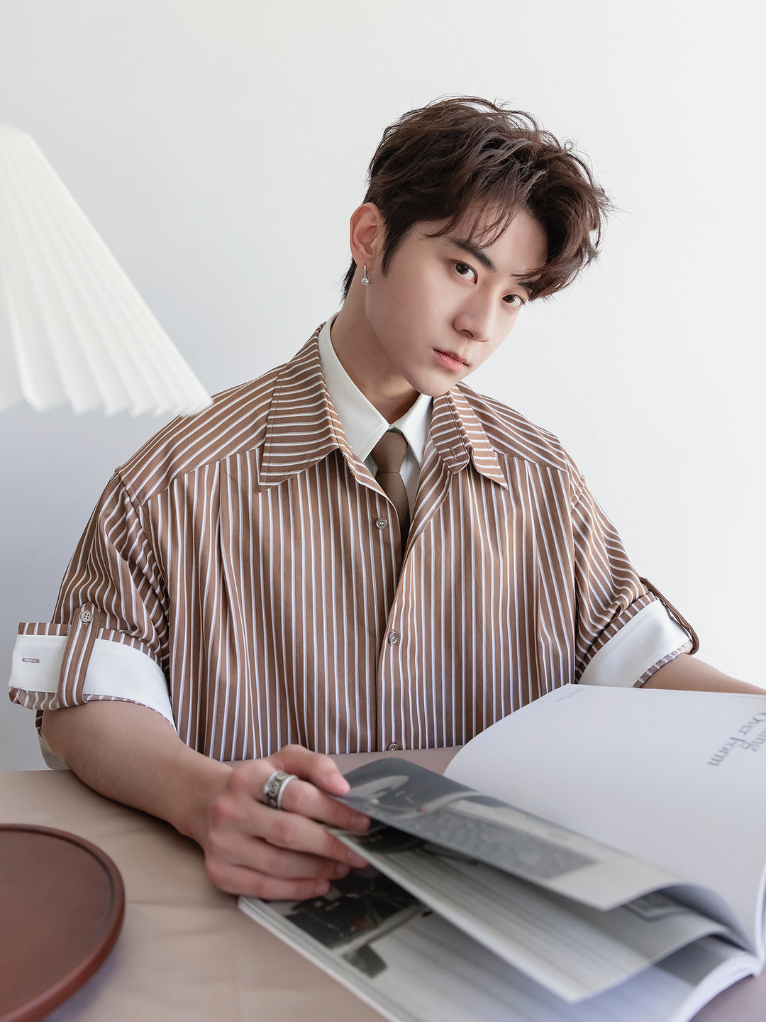 Striped Short-Sleeve Shirt ( No Tie )