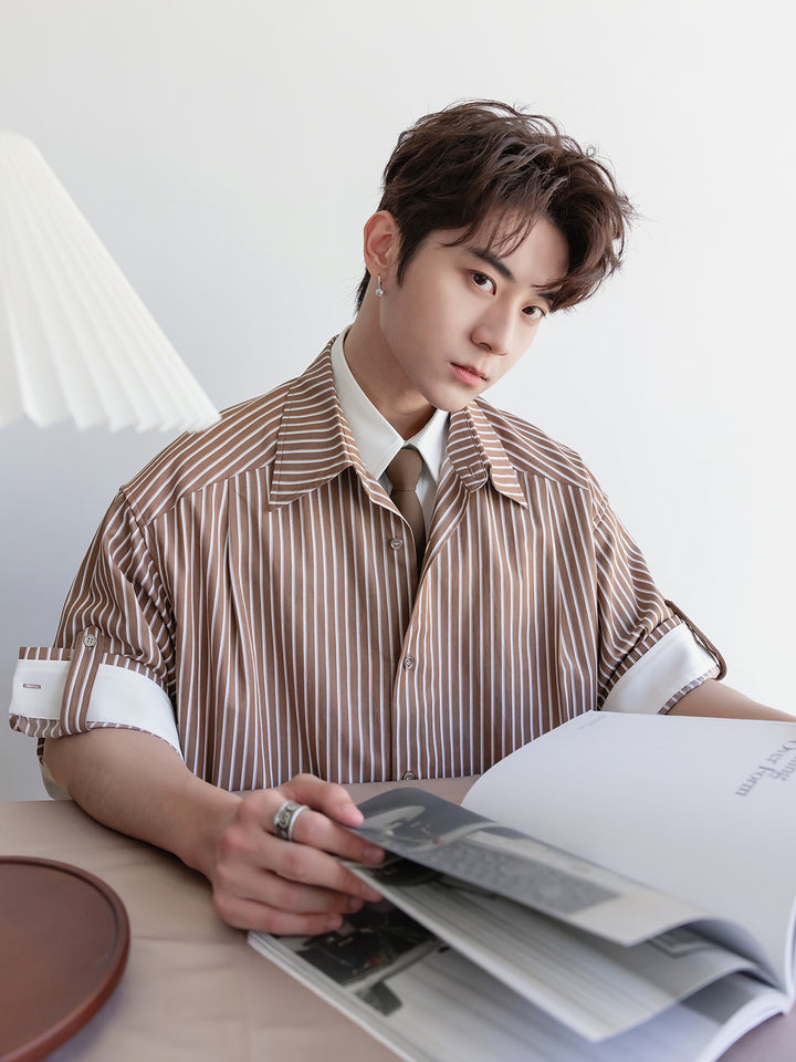 Striped Short-Sleeve Shirt ( No Tie )