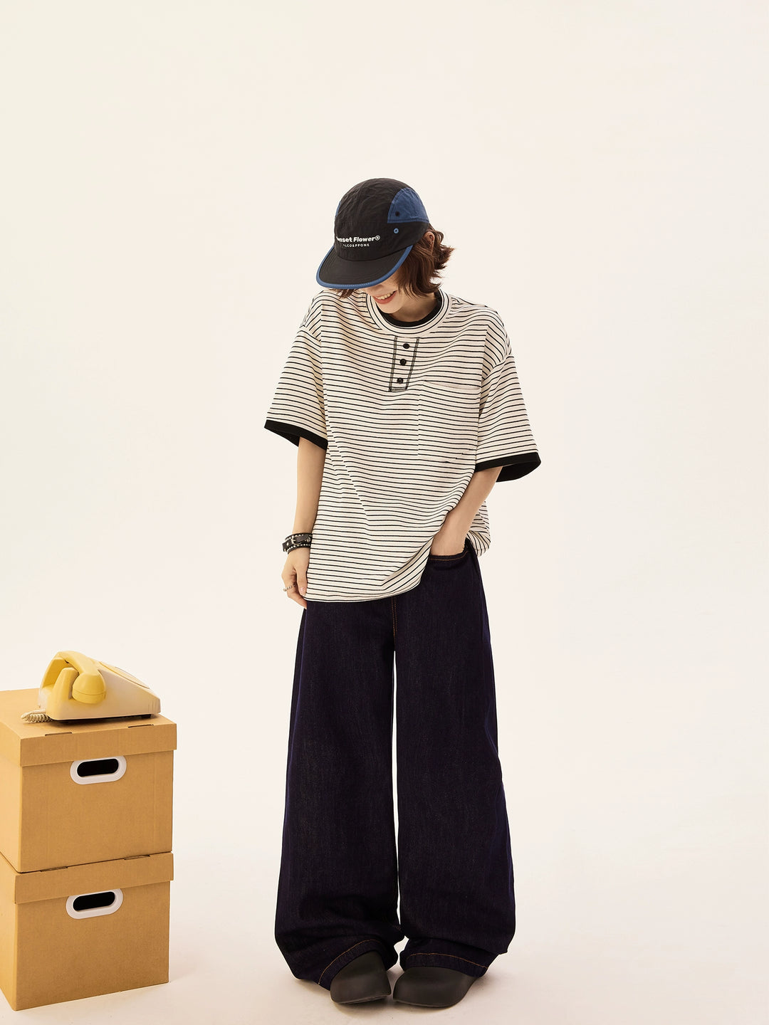 Striped Short Sleeve Henley Neck T-Shirt