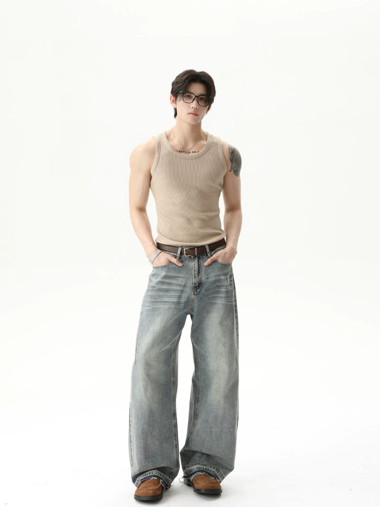 Ribbed Knitted Sleeveless Sports Vest