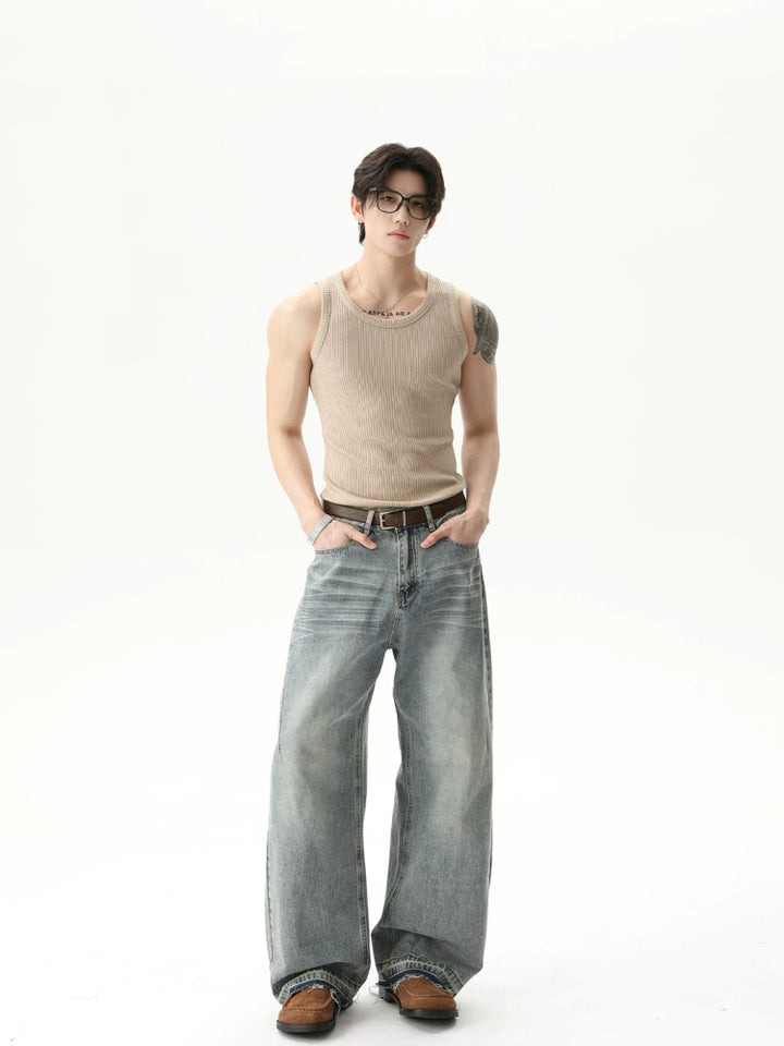 Ribbed Knitted Sleeveless Sports Vest