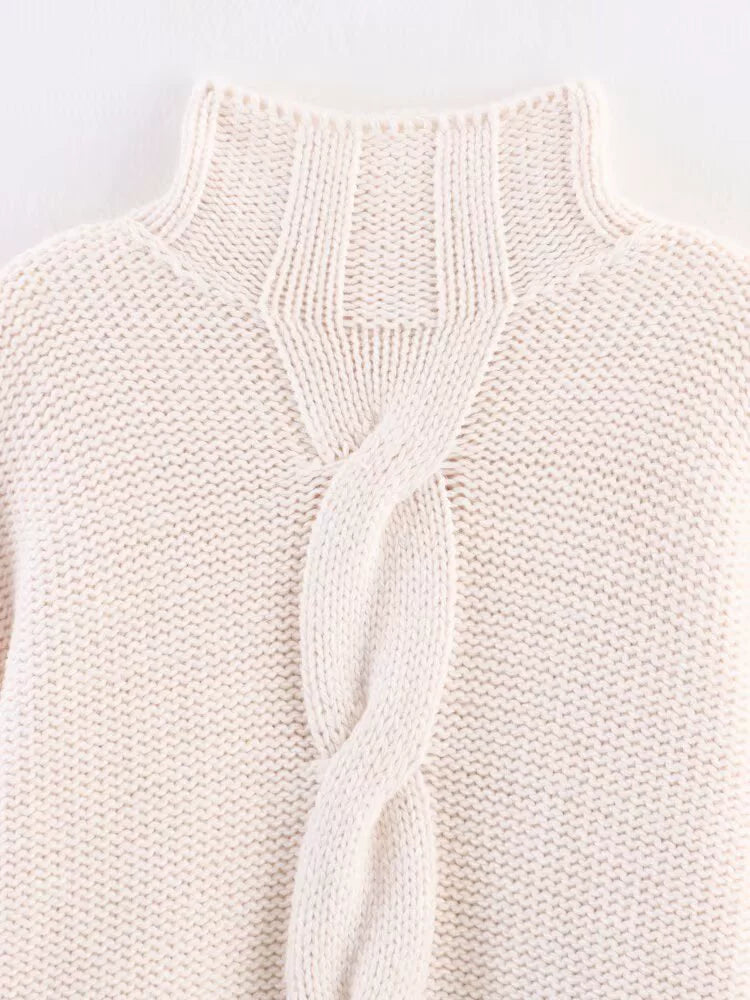 Στριμμένος Πλεκτός Σακάκι με Υψηλό Γιακά και Μακριά Μανίκια