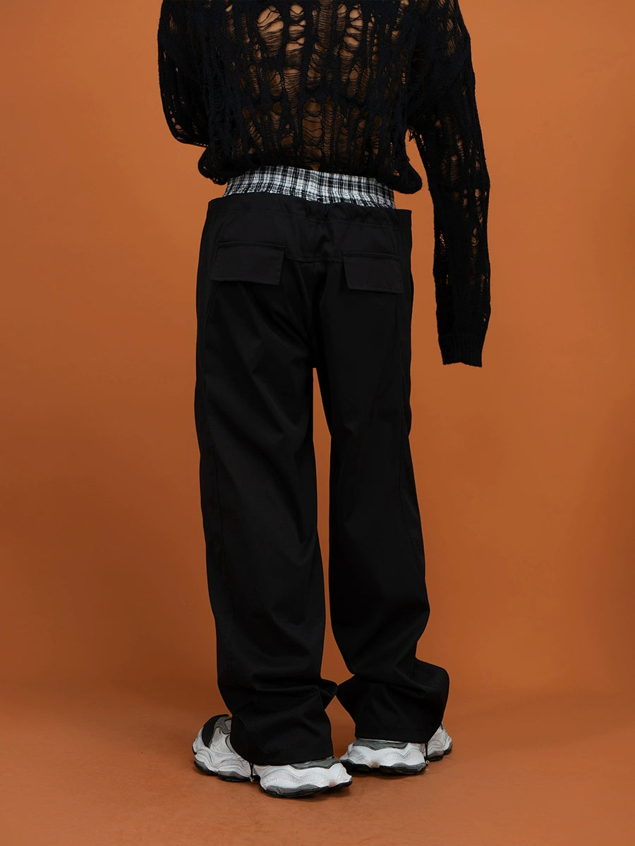 Double Layer Elastic Waist Wide-Leg Pants