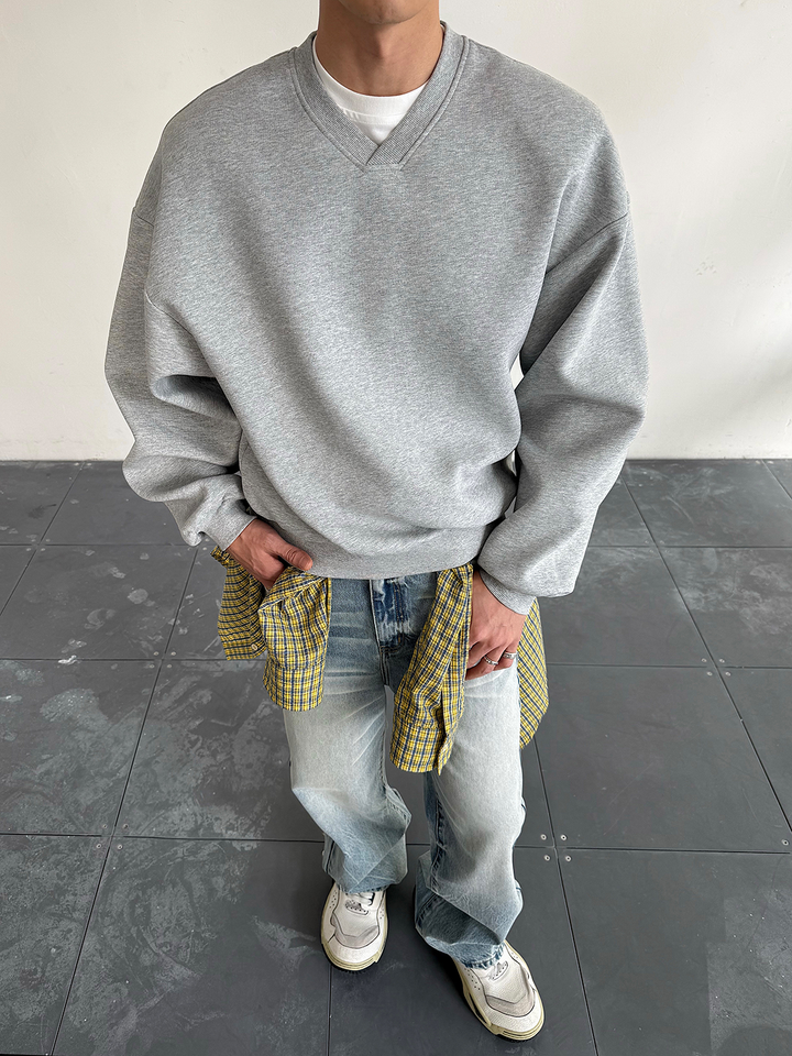 V-Neck Loose Pullover Casual Sweatshirt