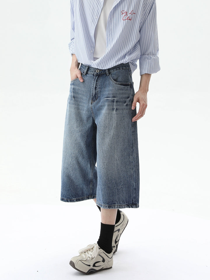 Loose Wide Leg Cropped Denim Pants