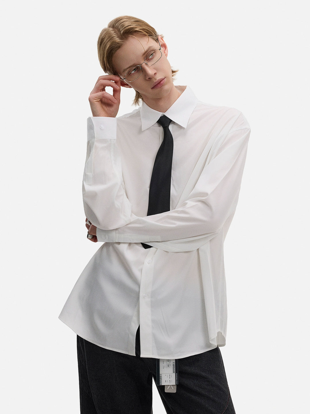 Langærmet afslappet knap-up skjorte