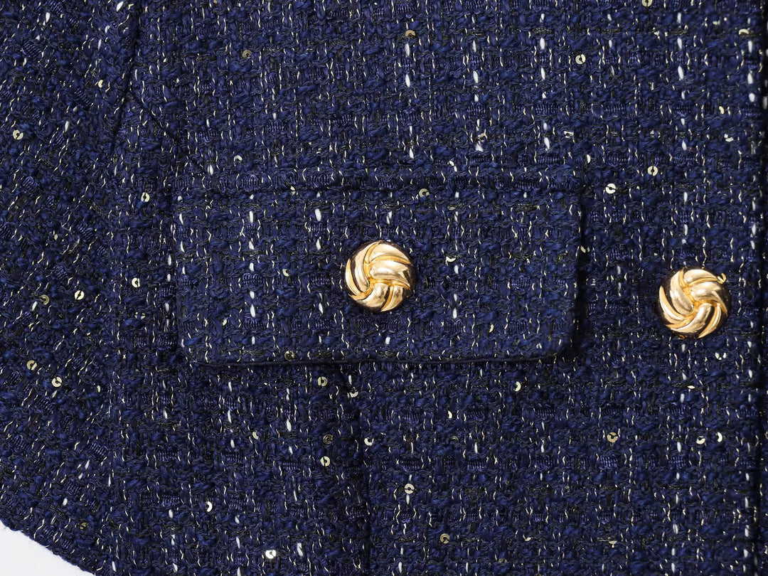 짧은 소매 트위드 가디건 재킷