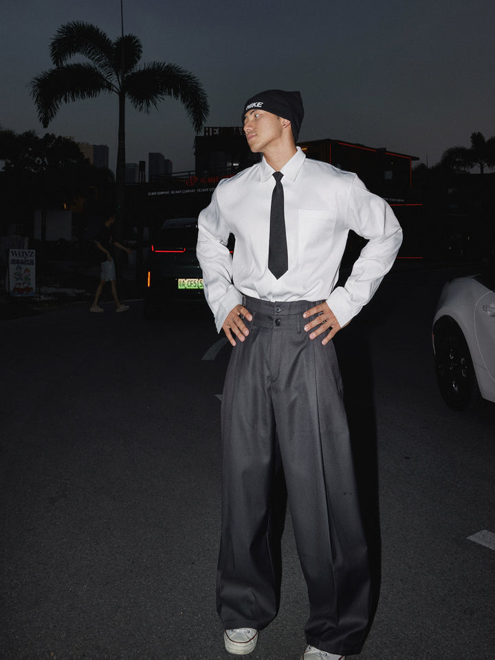 Pleated Double Waist Casual Pants