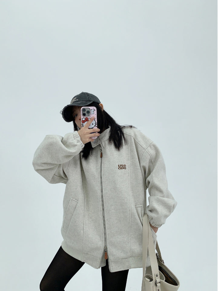 Stand Collar Woolen Jacket