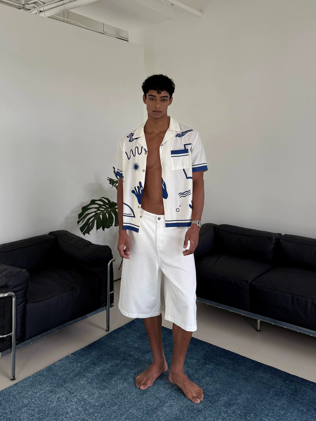 Cuban Collar Print Short Sleeve Shirt