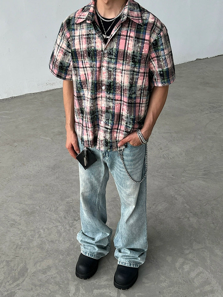 Camicia casual a maniche corte con bottoni a quadri