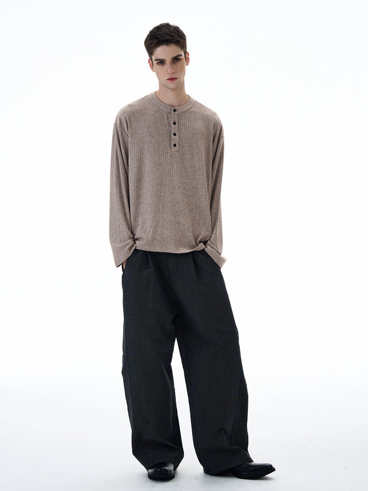 Ribbed Henley Collar Sweater