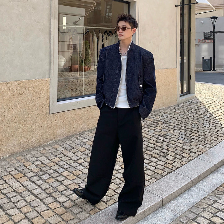 Stand Collar Quilted Denim Jacket