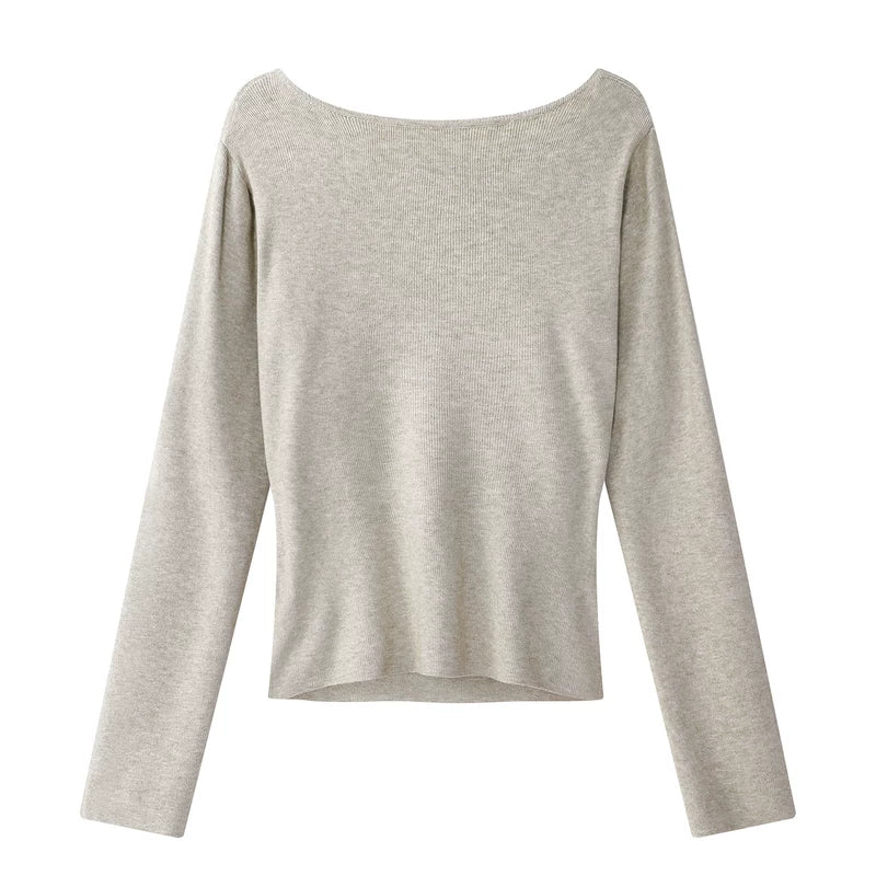 V-neck Knotted Long Sleeve Knit Sweater