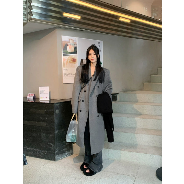 Long Wool Double-Breasted Loose Coat