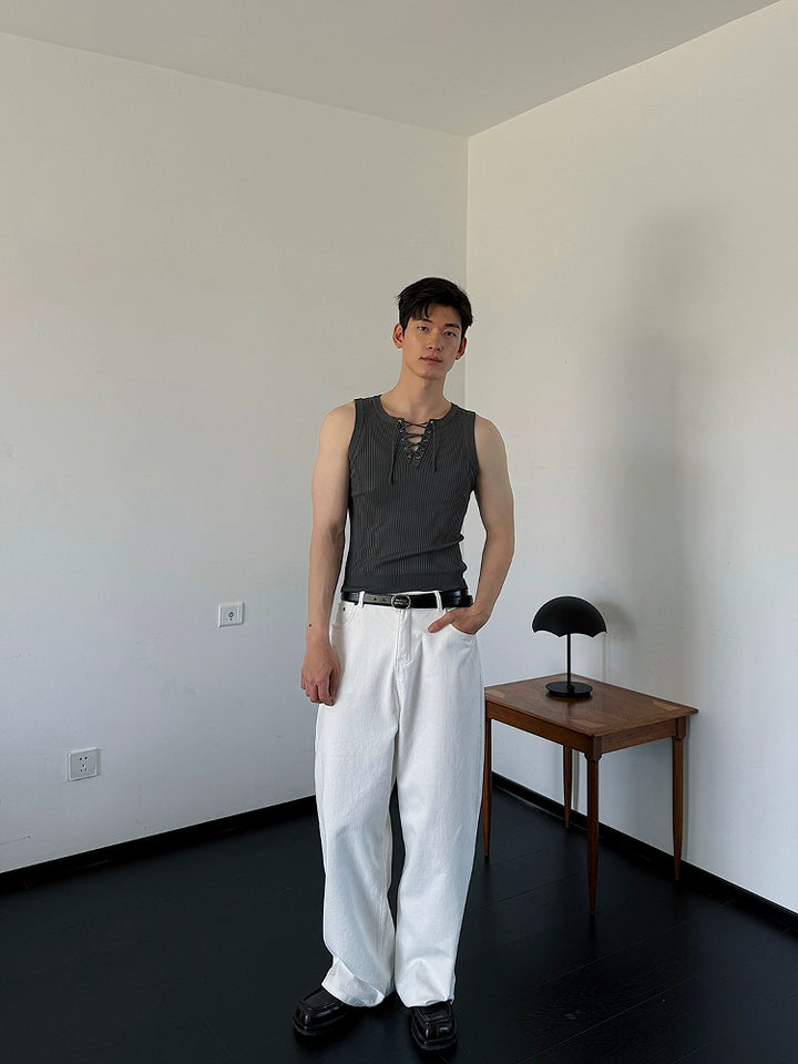 Slim Fit Knitted Vest with Lace-Up Front