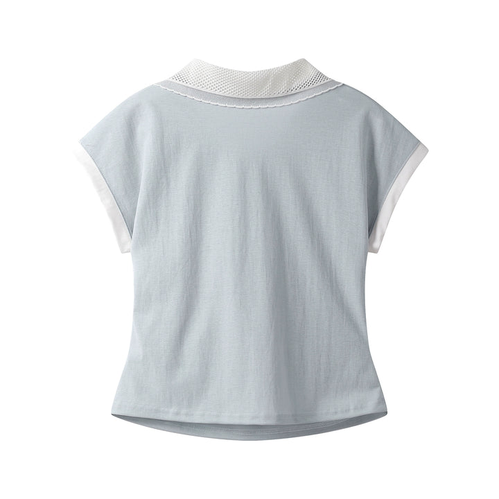 Mesh Collar Splicing Short Sleeve Top