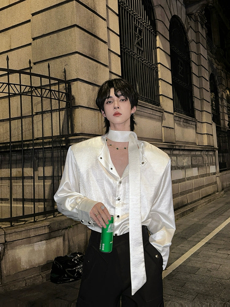 Leather Long Sleeve Casual Button-Up Shirt