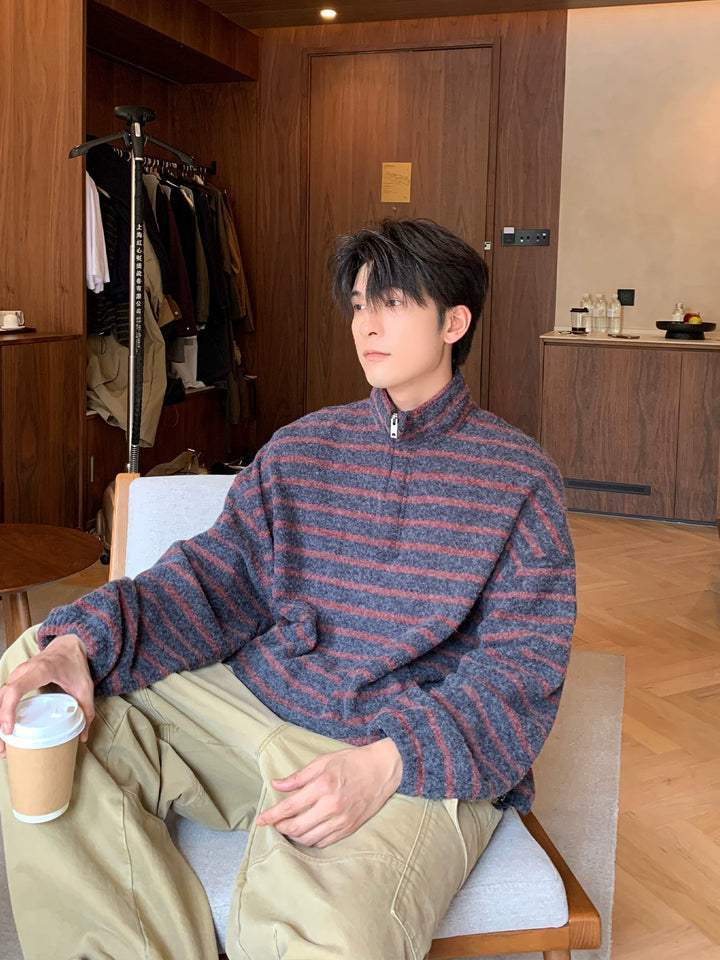 Striped Half-Zip Knit Pullover