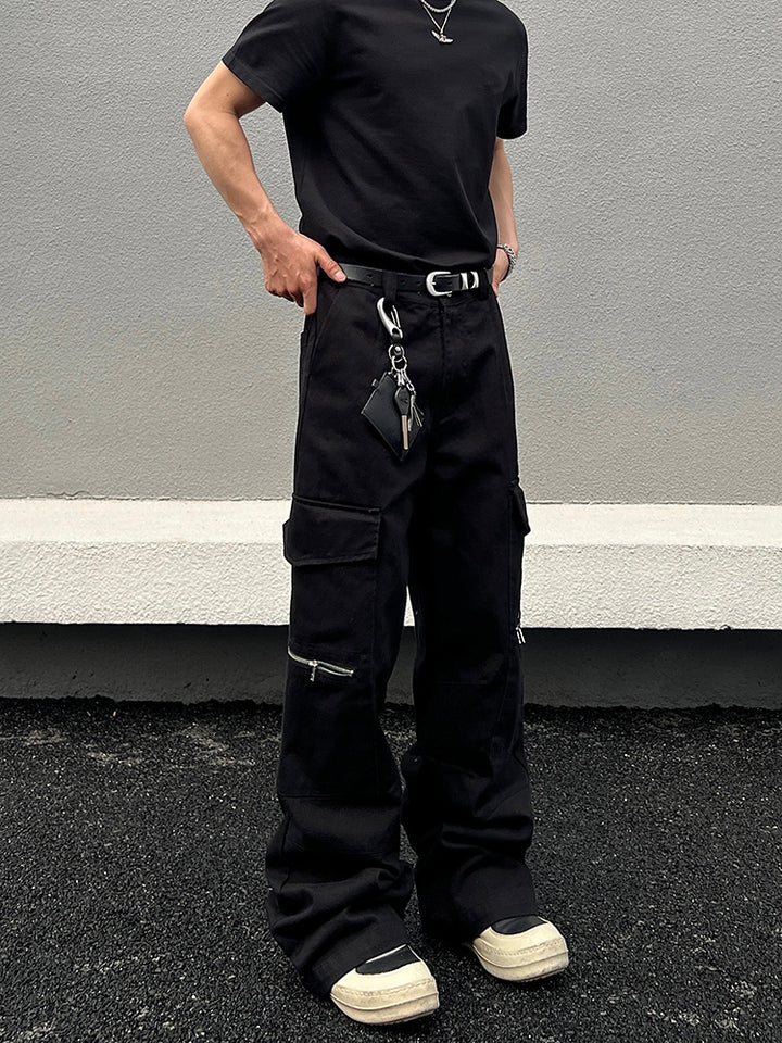 Straight Leg Denim Cargo Pants