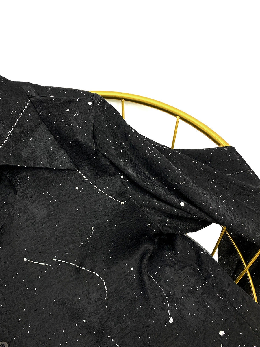 Gold Stamped Loose Fit Pointed Collar Shirt