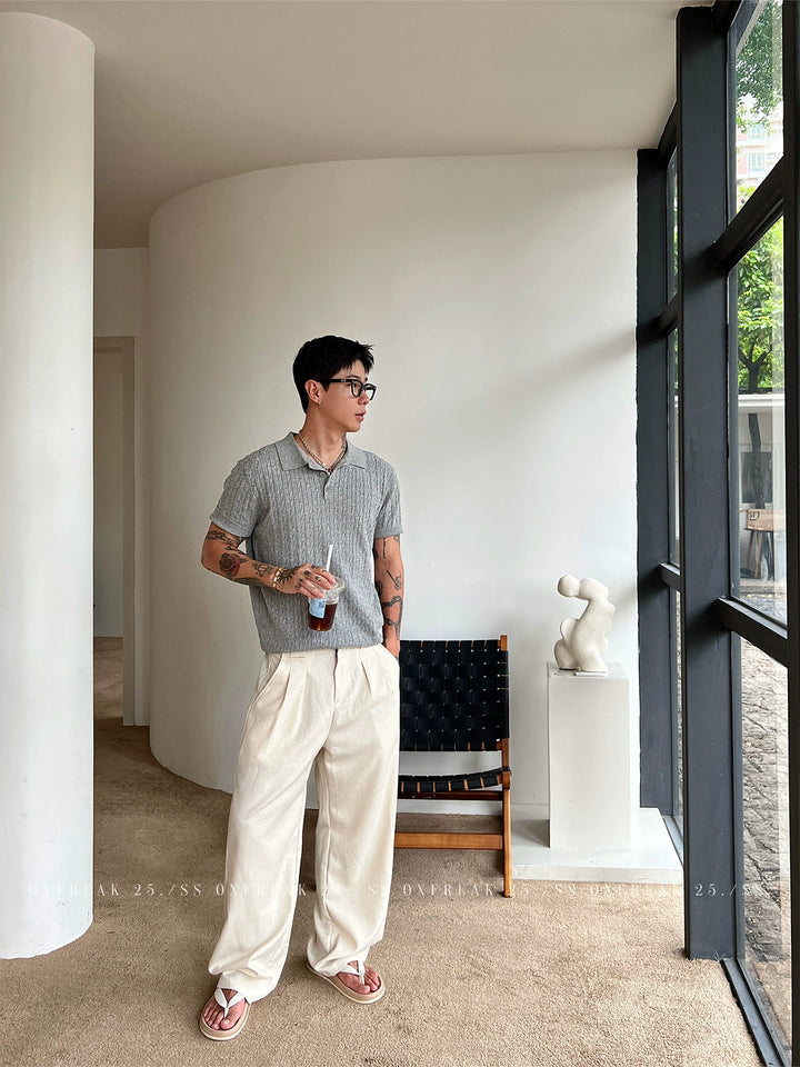 Pleated Linen Blend Casual Pants